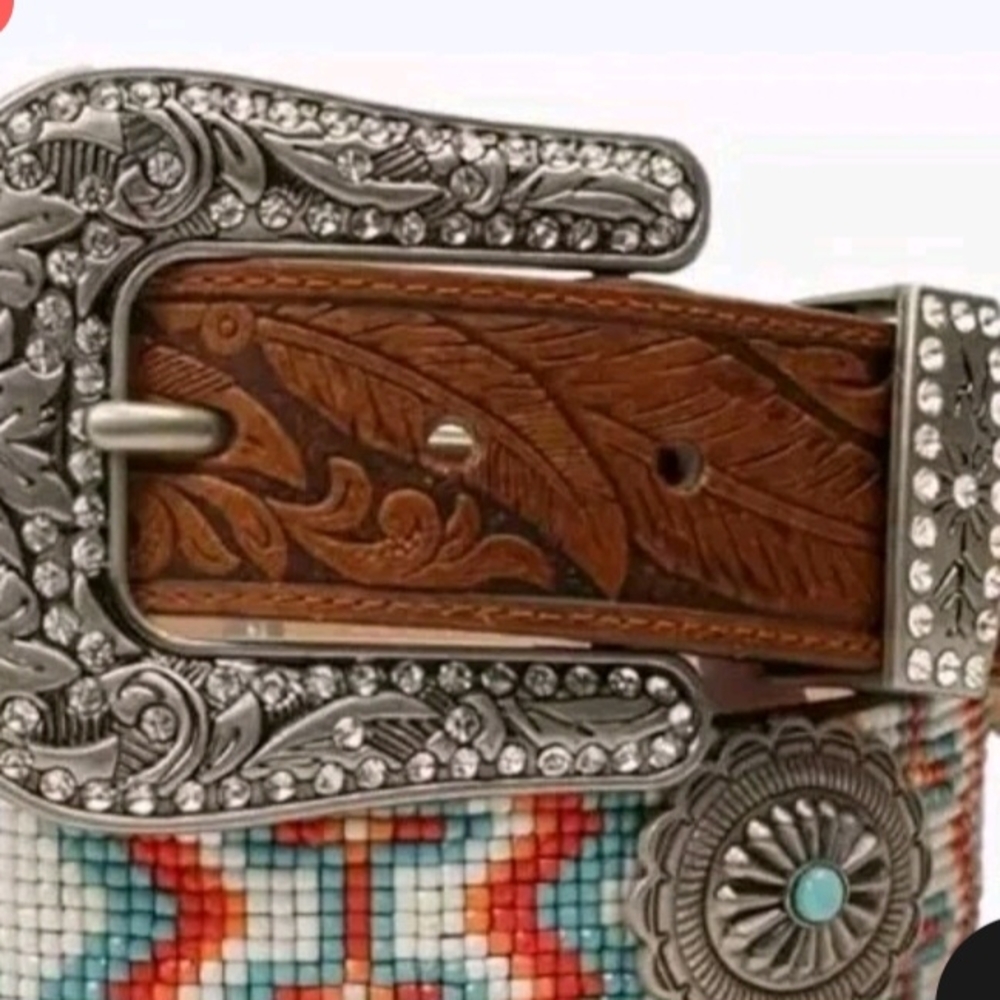 Brown and Silver Embellished Women's Belt